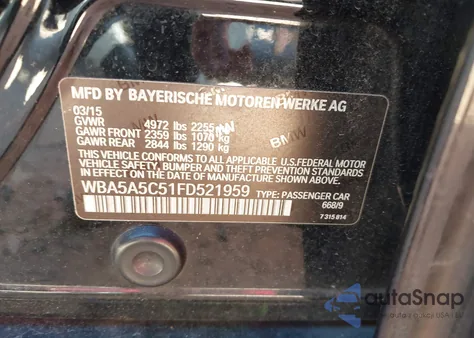 2015 BMW 528I from USA, damaged, VIN WBA5A5C51FD521959